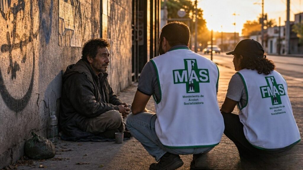 Persona en situación de calle al atardecer, retratada con dignidad y respeto